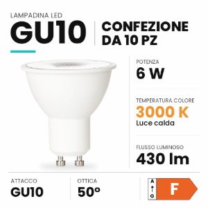 Ideal lux lampadina led gu10 spot 6w 3000k dimmerabile bianca confezione 10 pezzi