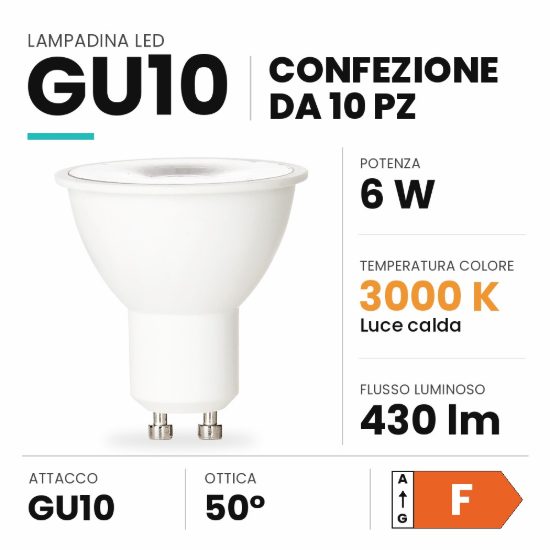 Ideal lux lampadina led gu10 spot 6w 3000k dimmerabile bianca confezione 10 pezzi