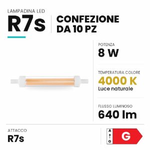 Ideal lux lampadina led r7s lineare 118 mm 8w 4000k dimmerabile trasparente confezione 10 pezzi
