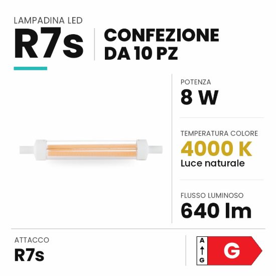 Ideal lux lampadina led r7s lineare 118 mm 8w 4000k dimmerabile trasparente confezione 10 pezzi