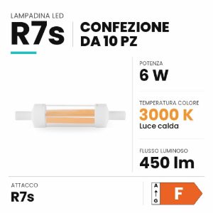 Lampadina r7s led 6w lineare 78 mm 3000k dimmerabile trasparente confezione 10 pezzi ideal lux