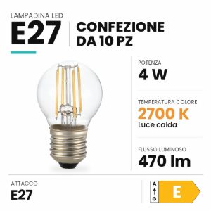 Ideal lux lampadina led e27 a sfera 4w 2700k trasparente confezione 10 pezzi