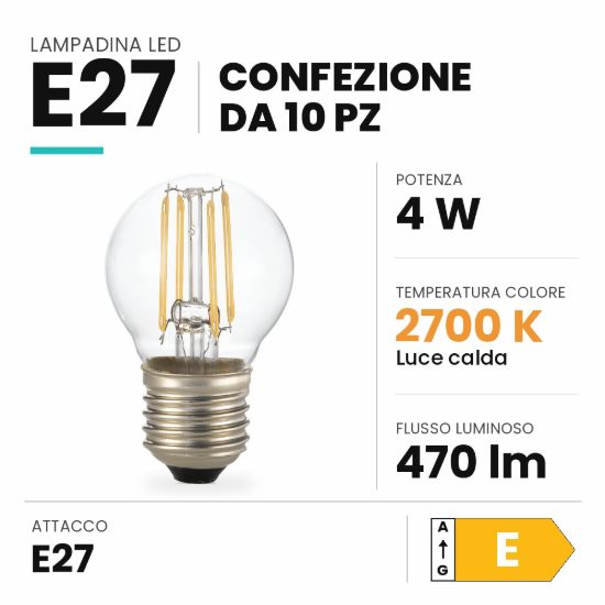 Ideal lux lampadina led e27 a sfera 4w 2700k trasparente confezione 10 pezzi