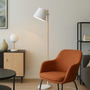 Axel pt1 ideal lux lampada da terra di legno paralume bianco
