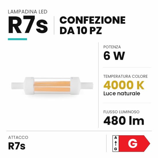 Ideal lux lampadina led r7s lineare 78 mm 6w 4000k dimmerabile trasparente confezione 10 pezzi