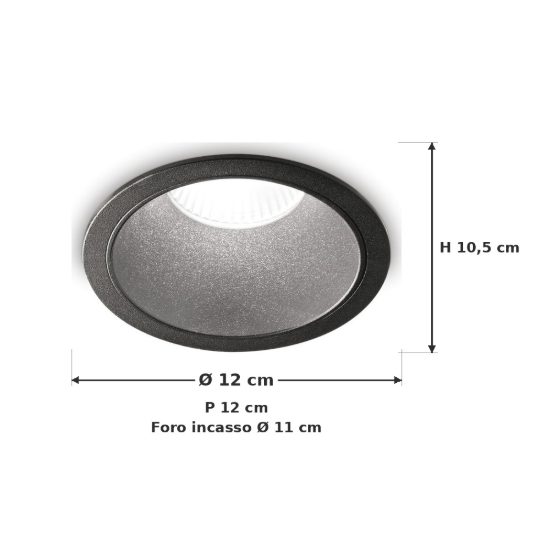 Ideal lux game faretto da incasso per cartongesso led 20w 3000k foro 11cm rotondo nero