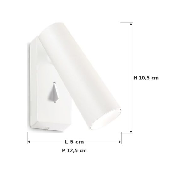 Ideal lux pipe applique con faretto orientabile led 7w 3000k per comodino moderna bianca