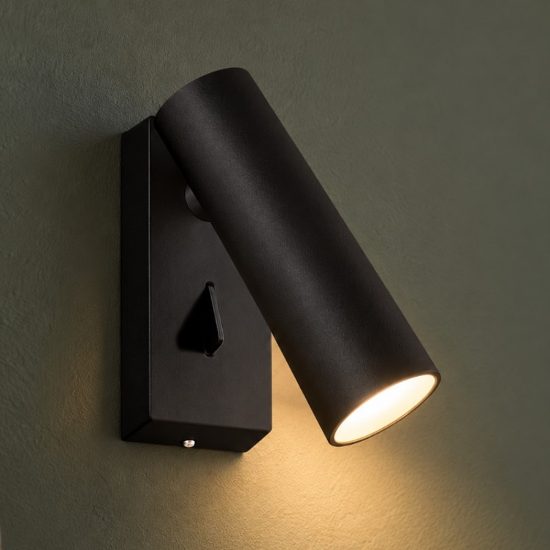 Ideal lux pipe applique con faretto orientabile led 7w 3000k per comodino moderna nera