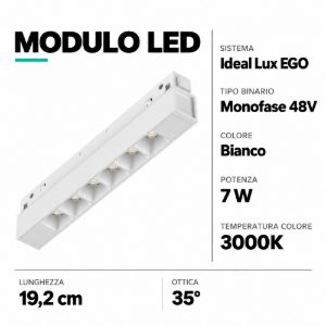 Ego ideal lux modulo led 7w 3000k bianco incasso profilo binario monofase ego