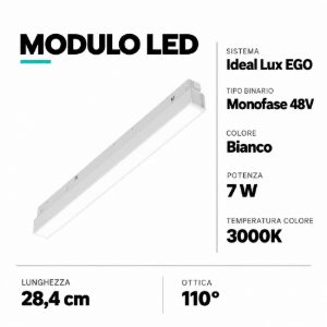 Ego wide modulo faretto led 48v 7w 3000k bianco per binario monofase ego ottica 110 ideal lux