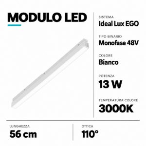 Ego wide ideal lux modulo faretti led 13w 3000k bianco binario monofase
