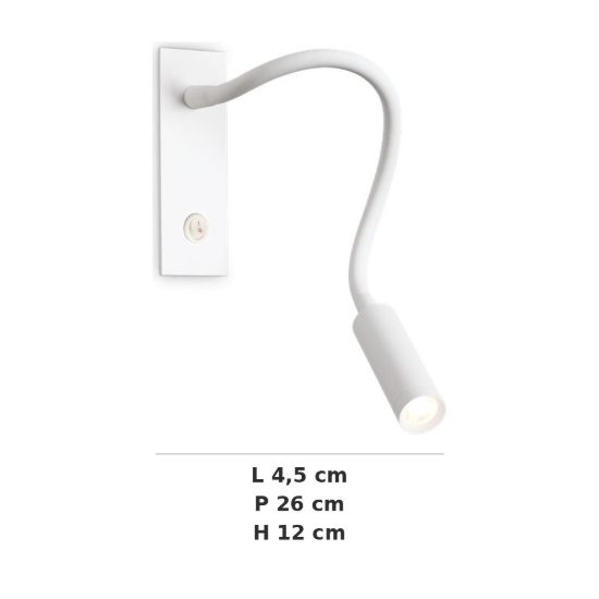 Ideal lux io applique con faretto orientabile led 3w 3000k per comodino moderna bianca