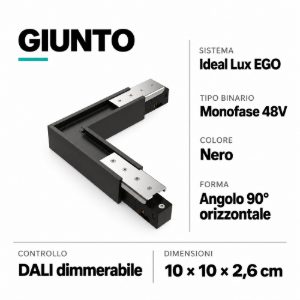 Ego ideal lux accessorio angolo connettore orizzontale nero binario monofase ego dali