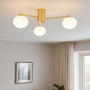 Ideal lux hermes pl3 d90 plafoniera 3 luci oro sfere vetro bianco