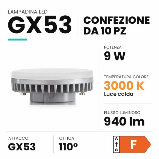 Ideal lux lampadina led gx53 a disco 9w 3000k bianca confezione 10 pezzi