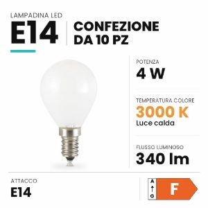Ideal lux lampadina led e14 a sfera 4w 3000k bianca confezione 10 pezzi