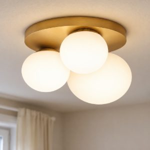 Ninfea pl3 ideal lux plafoniera ottone 3 sfere vetro bianco per interni