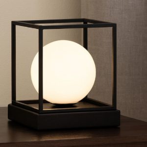 Ideal lux lingotto tl1 small abat-jour da comodino nero boccia vetro bianca
