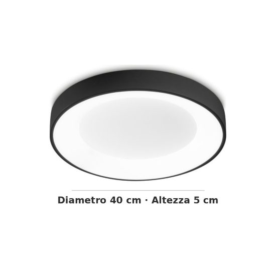 Ideal lux planet plafoniera tonda led 20w 3000k 40cm per cabina armadio moderna nera