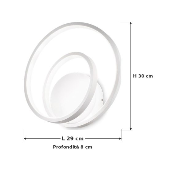 Ideal lux oz applique ad anelli led 26w 4000k 30cm per soggiorno moderna bianca