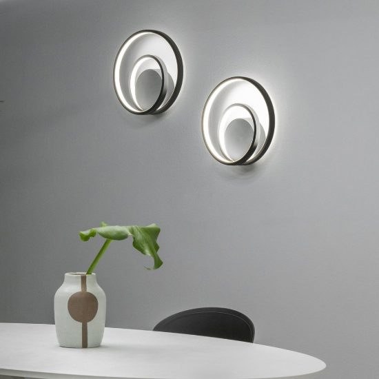 Ideal lux oz applique ad anelli led 26w 4000k 30cm per soggiorno moderna nera