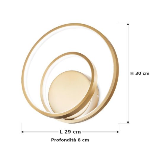 Ideal lux oz applique ad anelli led 26w 4000k 30cm per soggiorno moderna ottone