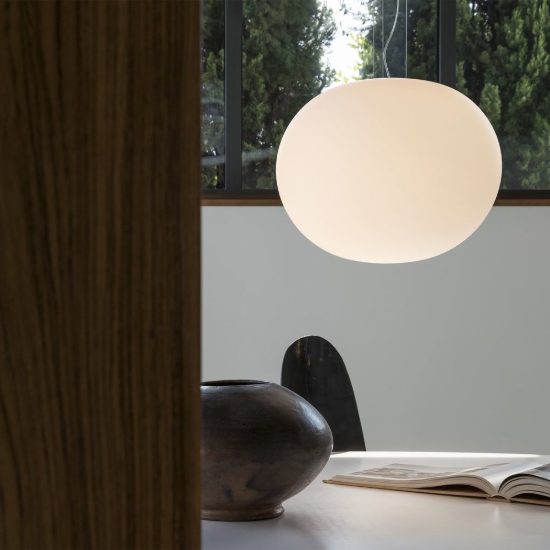 Ideal lux cotton lampada a sospensione con sfera in vetro e27 50cm per sala da pranzo moderna bianca