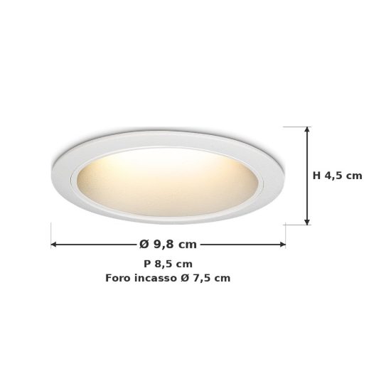 Ideal lux tag faretto da incasso per cartongesso led 7w 4000k foro 7,5cm rotondo bianco