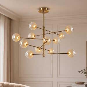 Ideal lux equinoxe lampadario a bracci con 12 sfere 128cm per camera da letto moderno ambra