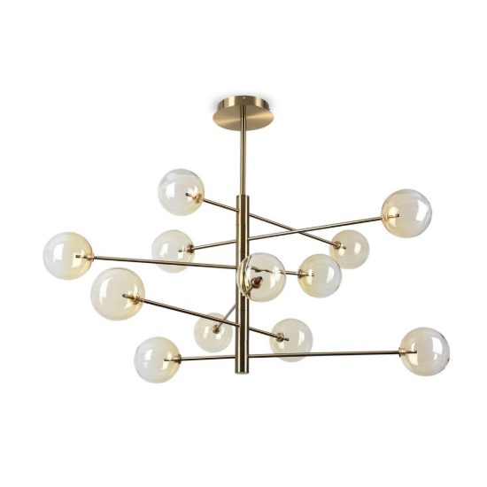 Ideal lux equinoxe lampadario a bracci con 12 sfere 128cm per camera da letto moderno ambra