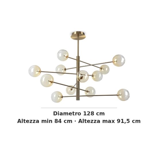 Ideal lux equinoxe lampadario a bracci con 12 sfere 128cm per camera da letto moderno ambra