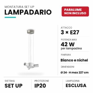 Ideal lux set up montatura per lampadario 3 luci e27 24cm bianca e nichel senza paralume
