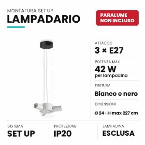 Ideal lux set up montatura per lampadario 3 luci e27 24cm bianca e nera senza paralume