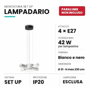 Ideal lux set up montatura per lampadario 4 luci e27 31cm bianca e nera senza paralume