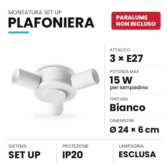 Ideal lux set up montatura per plafoniera 3 luci e27 24cm bianca senza paralume