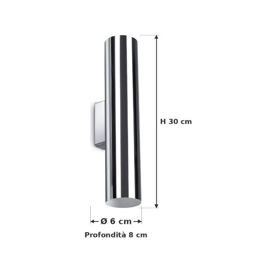 Ideal lux look applique cilindrica 2 luci gu10 30cm per soggiorno moderna cromata