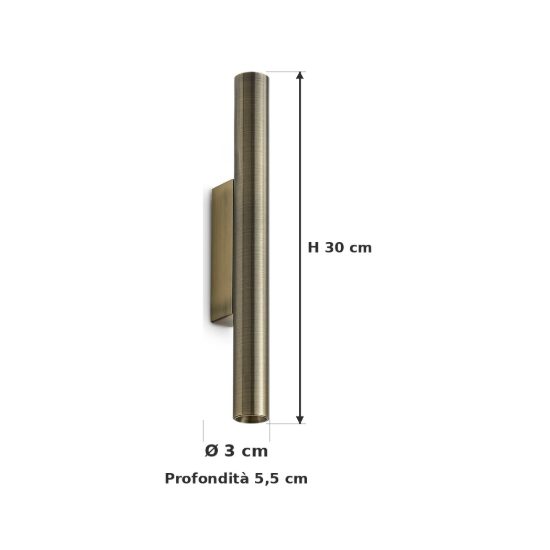 Ideal lux look applique cilindrica led 9w 3000k 30cm per soggiorno contemporanea ottone