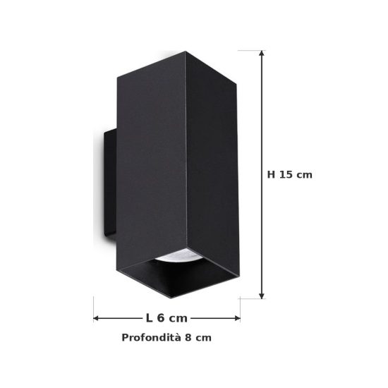 Ideal lux look applique rettangolare 2 luci gu10 15cm per soggiorno moderna nera