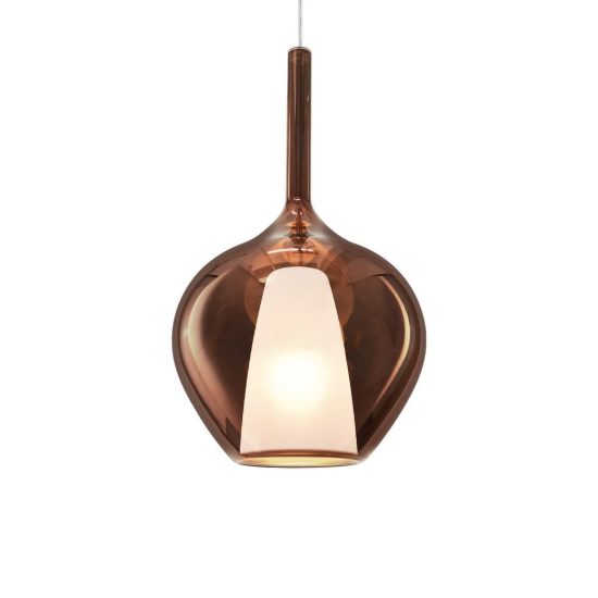 Ideal lux kalique lampadario a bulbo 28cm per soggiorno contemporaneo rame