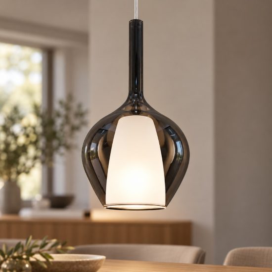 Ideal lux kalique lampada a sospensione a bulbo 18cm per cucina contemporanea fumè