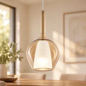 Ideal lux kalique lampada a sospensione a bulbo 18cm per cucina contemporanea ambra