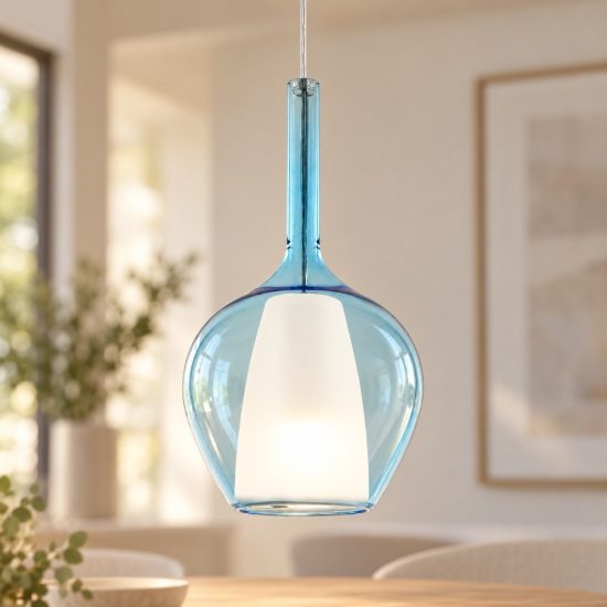 Ideal lux kalique lampada a sospensione a bulbo 18cm per cucina contemporanea azzurro