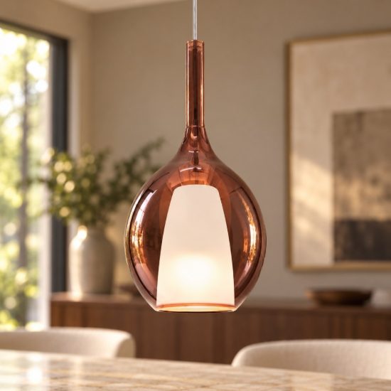 Ideal lux kalique lampada a sospensione ad ampolla 18cm per cucina contemporanea rame