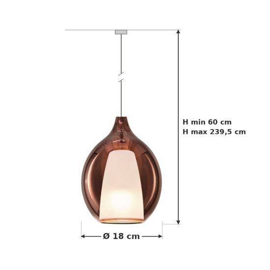Ideal lux kalique lampada a sospensione ad ampolla 18cm per cucina contemporanea rame