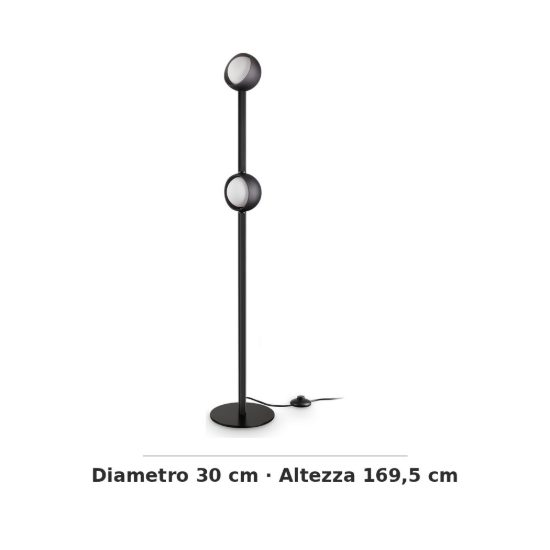 Ideal lux bloom piantana con 2 sfere led 11w 3000k 169,5cm per soggiorno moderna nera