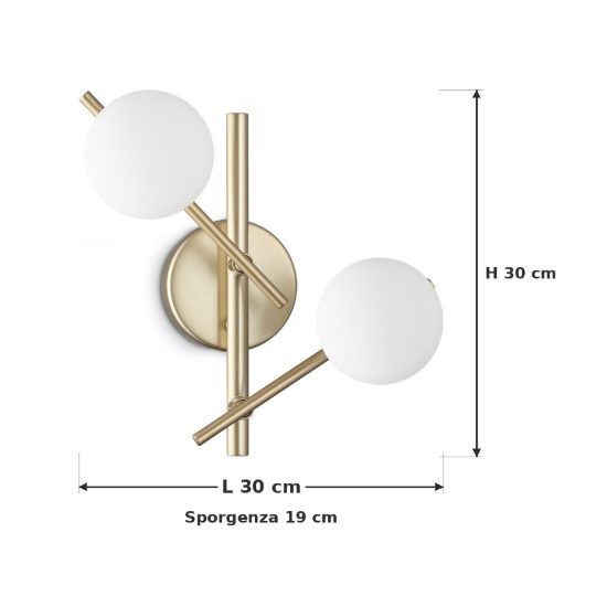 Ideal lux atlas applique oro da parete con sfere in vetro led 3w 30cm