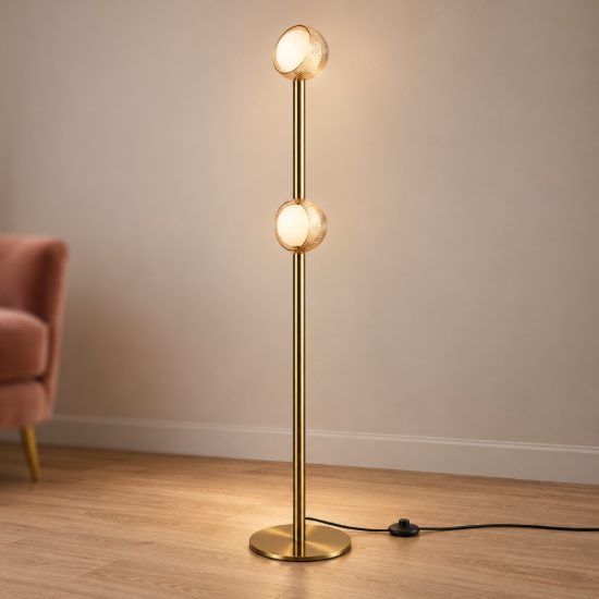 Ideal lux bloom lampada da terra con 2 sfere led 11w 3000k 169,5cm per soggiorno ottone