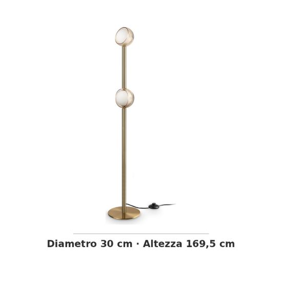 Ideal lux bloom lampada da terra con 2 sfere led 11w 3000k 169,5cm per soggiorno ottone