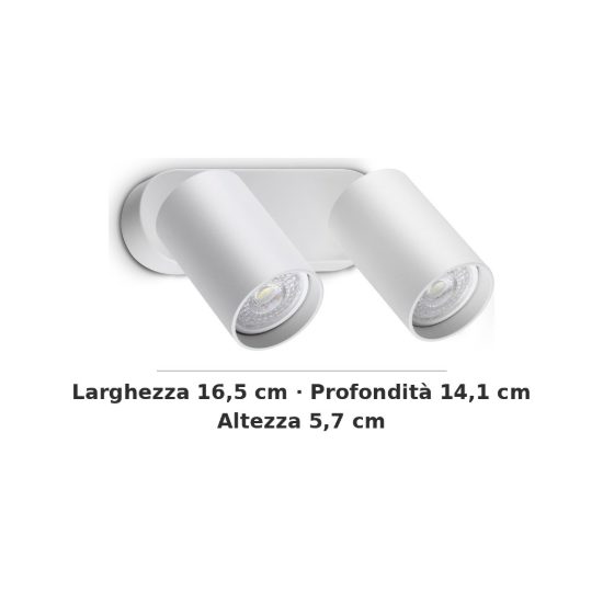 Ideal lux dynamite applique con 2 faretti cilindrici orientabili gu10 per soggiorno bianca