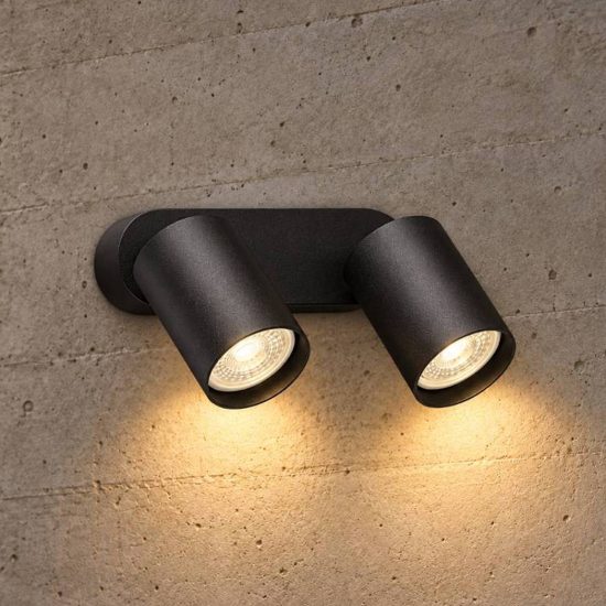 Ideal lux dynamite applique con 2 faretti cilindrici orientabili gu10 per soggiorno nera
